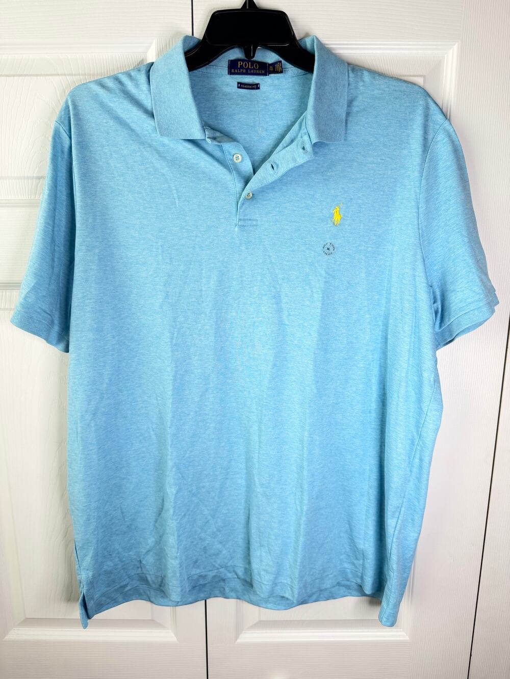 Polo Ralph Lauren Classic Fit Short Sleeve Polo Shirt Size XL Blue Yellow Logo